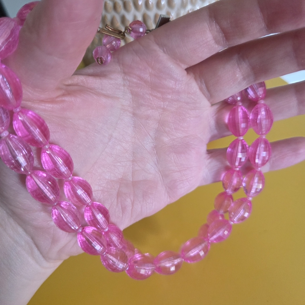 Vintage Pink Lucite Double-Strand Beaded Necklace - Picture 3 of 5